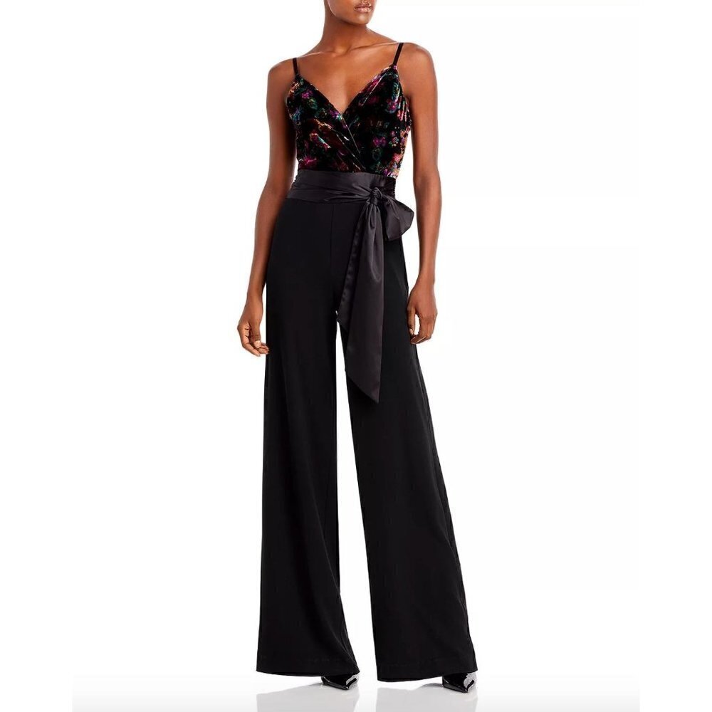 Ramy Brook Paige Floral Sash Belt Wide Leg Jumpsuit Velvet Multi Womens Size 8